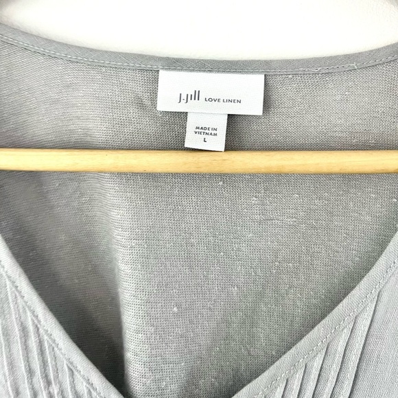 J. Jill Love Linen Grey Pleated Placket ¾ Sleeve Tunic Top Size Large - Picture 4 of 9